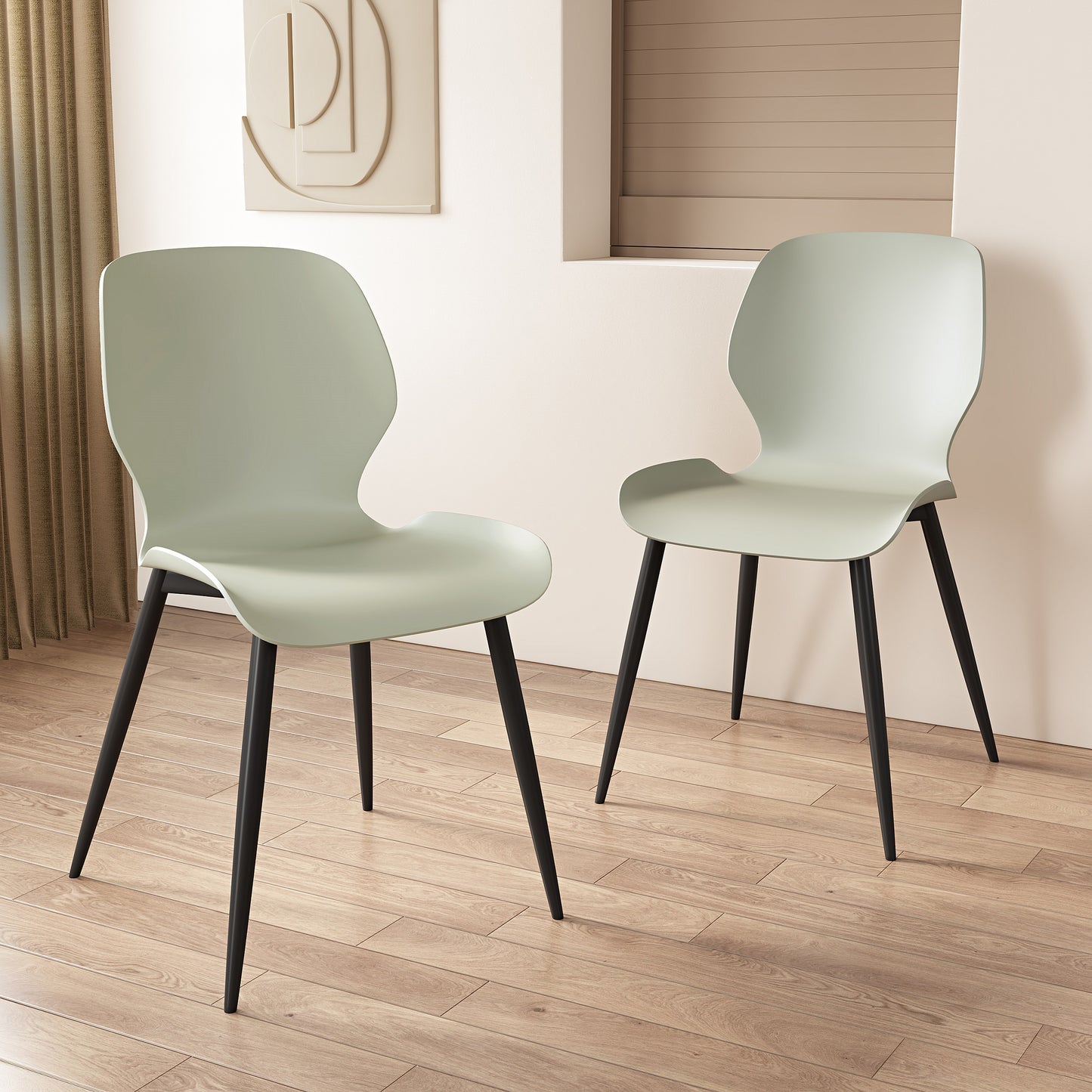 Aspen Pair of Mid-Century Light Green Kitchen Chairs Plastic Dining Chairs Black Legs