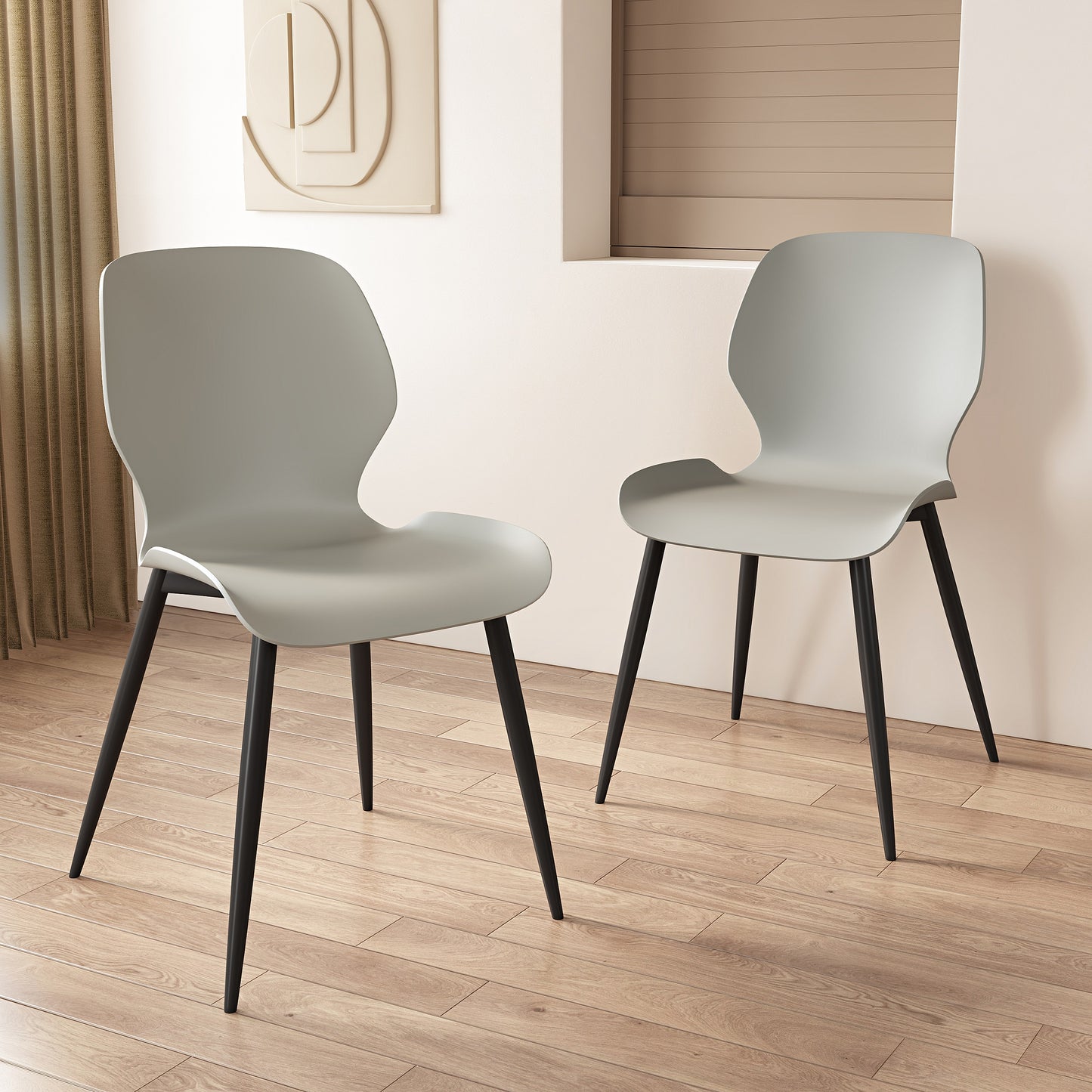 Aspen Pair of Mid-Century Light Grey Kitchen Chairs Plastic Dining Chairs Black Legs