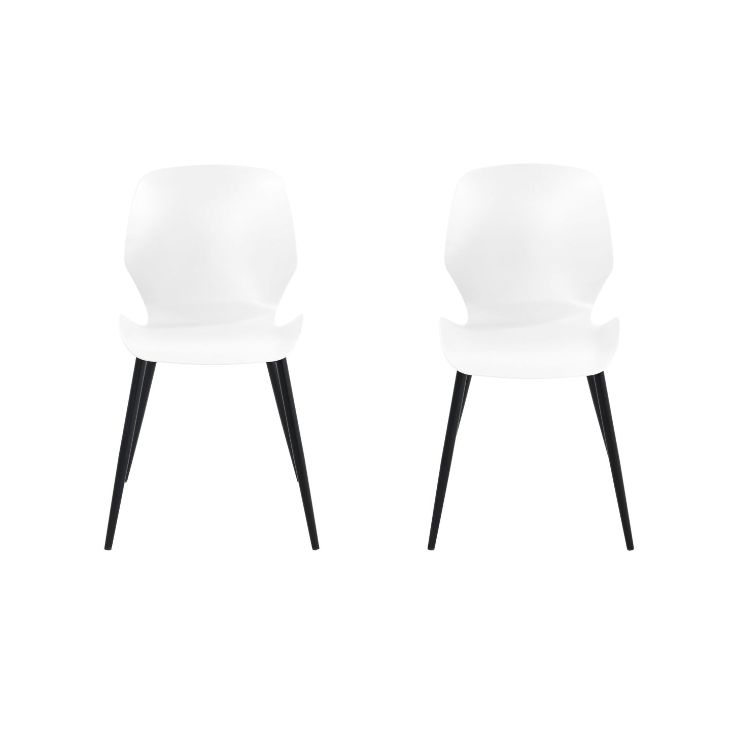 Aspen Pair of Mid-Century White Kitchen Chairs Plastic Dining Chairs Black Legs