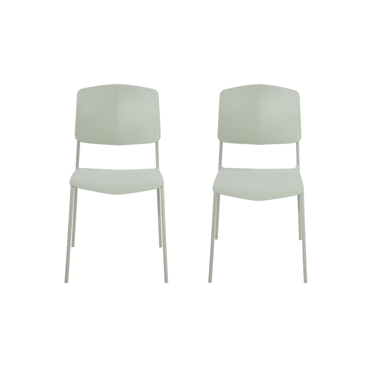 Aspen Pair of Stackable Light Green Kitchen Chairs Retro Plastic Dining Chairs Steel Legs