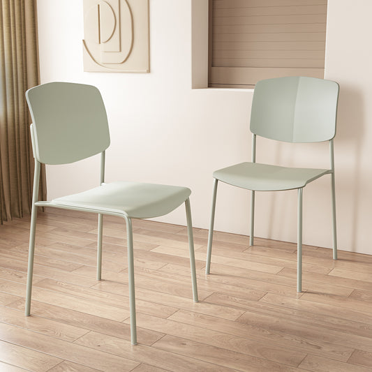 Aspen Pair of Stackable Light Green Kitchen Chairs Retro Plastic Dining Chairs Steel Legs