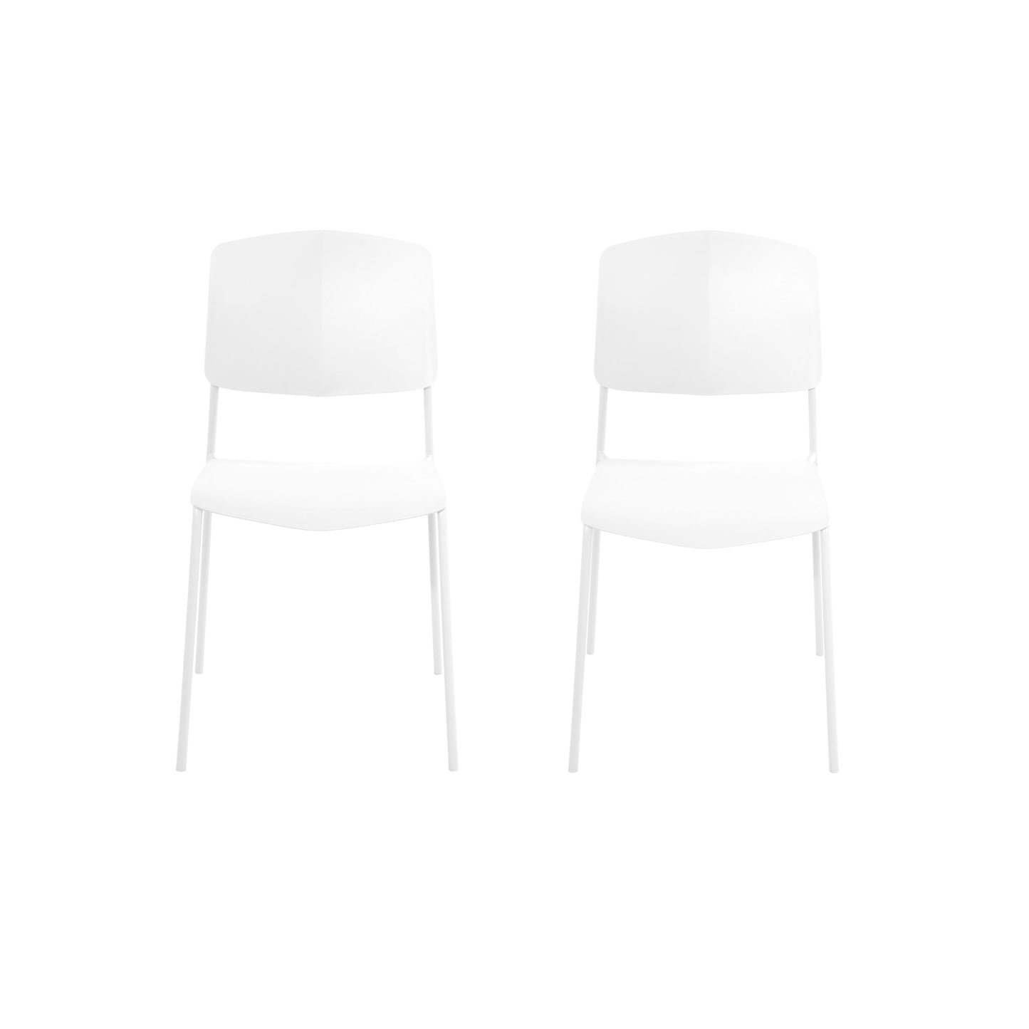 Aspen Pair of Stackable White Kitchen Chairs Retro Plastic Dining Chairs Steel Legs
