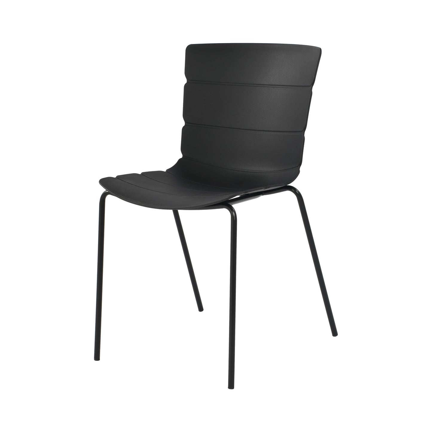 Aspen Pair of Modern Ribbed Black Dining Chairs Plastic Kitchen Chairs Steel Legs
