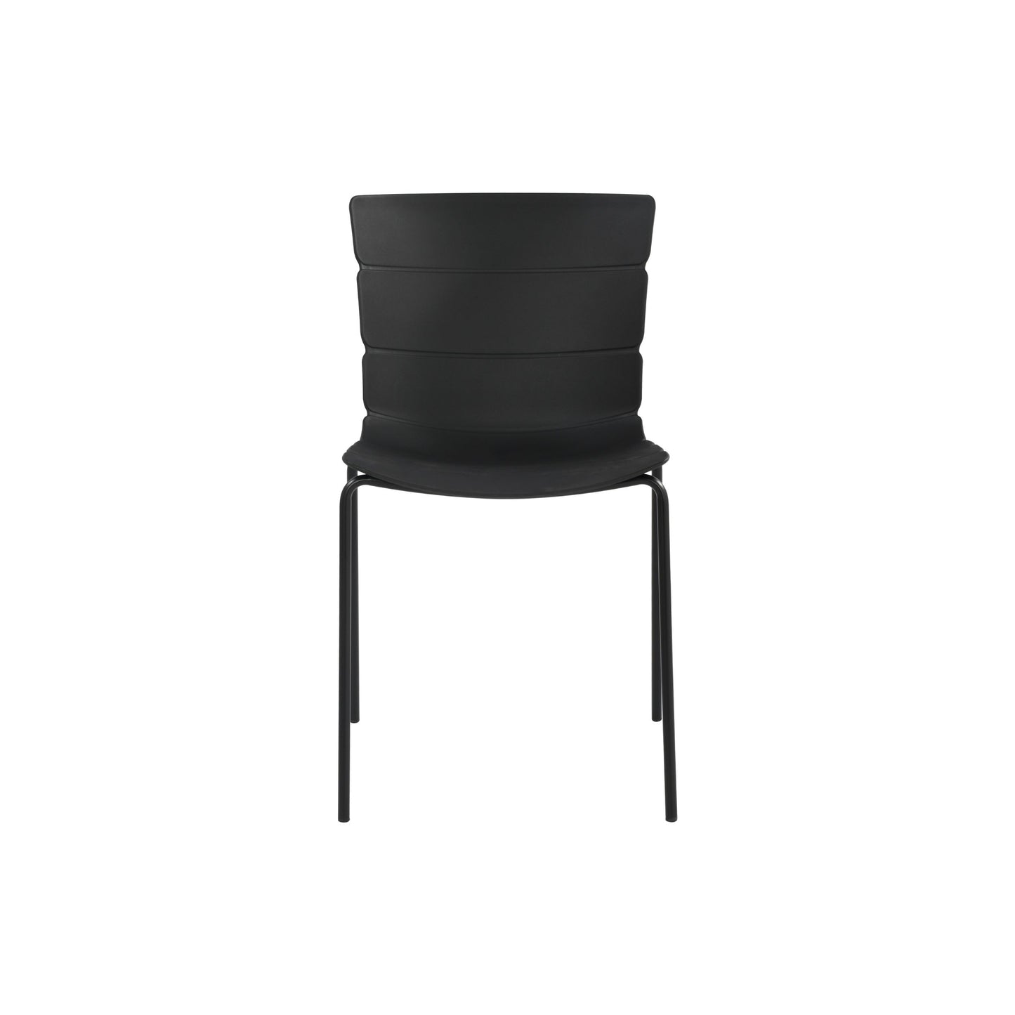 Aspen Pair of Modern Ribbed Black Dining Chairs Plastic Kitchen Chairs Steel Legs