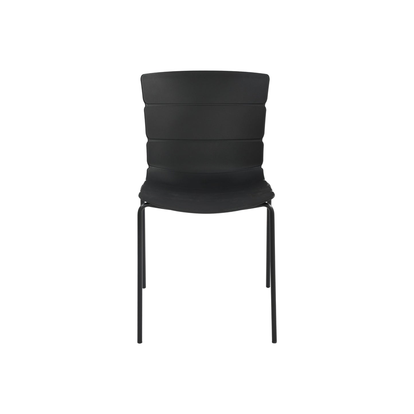 Aspen Pair of Modern Ribbed Black Dining Chairs Plastic Kitchen Chairs Steel Legs