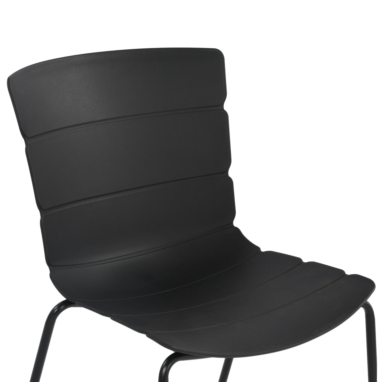 Aspen Pair of Modern Ribbed Black Dining Chairs Plastic Kitchen Chairs Steel Legs