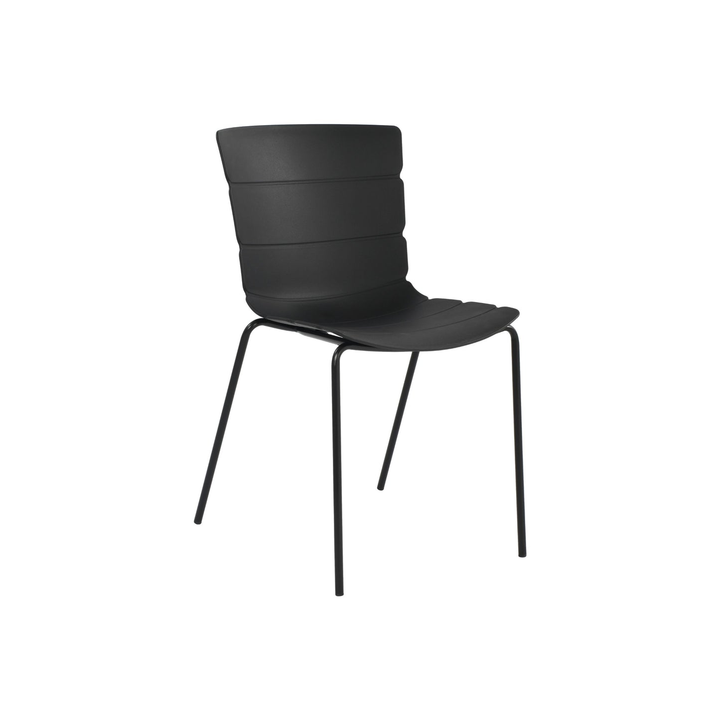 Aspen Pair of Modern Ribbed Black Dining Chairs Plastic Kitchen Chairs Steel Legs