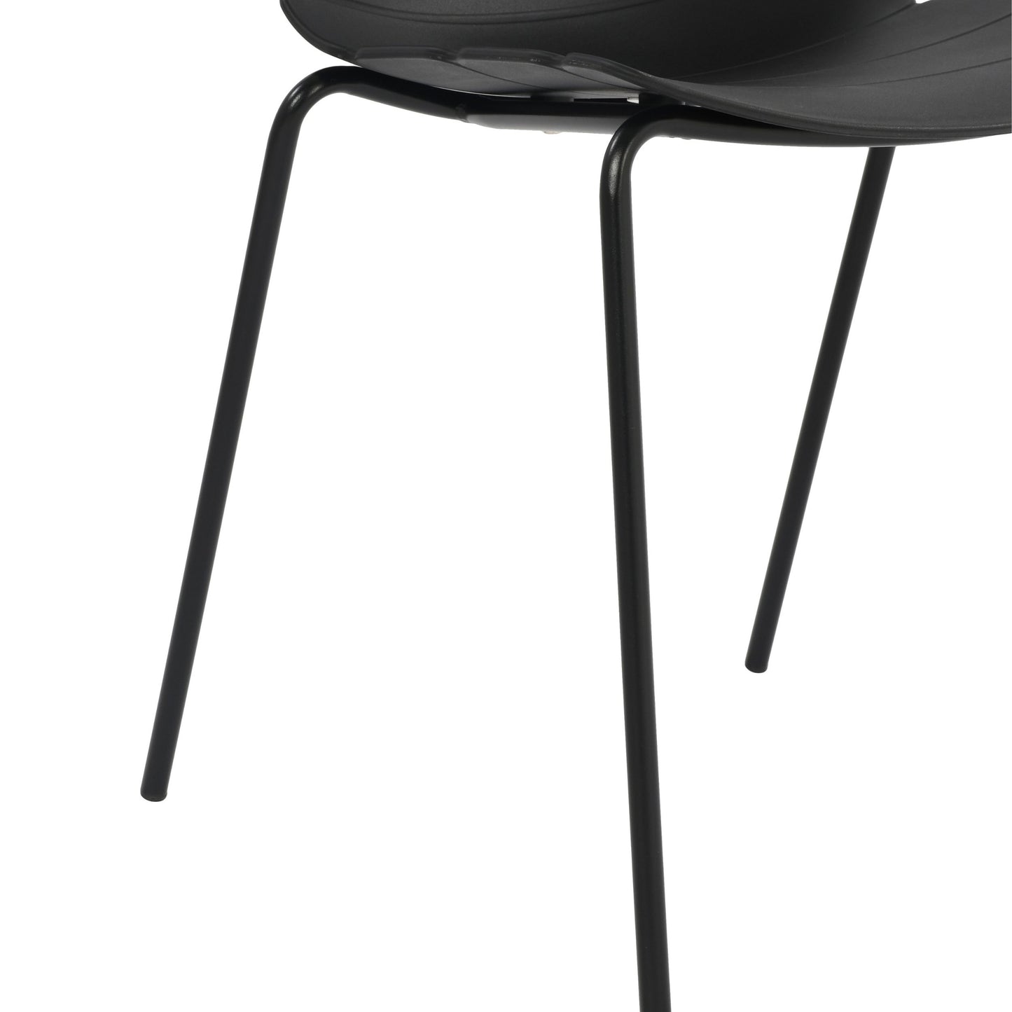 Aspen Pair of Modern Ribbed Black Dining Chairs Plastic Kitchen Chairs Steel Legs