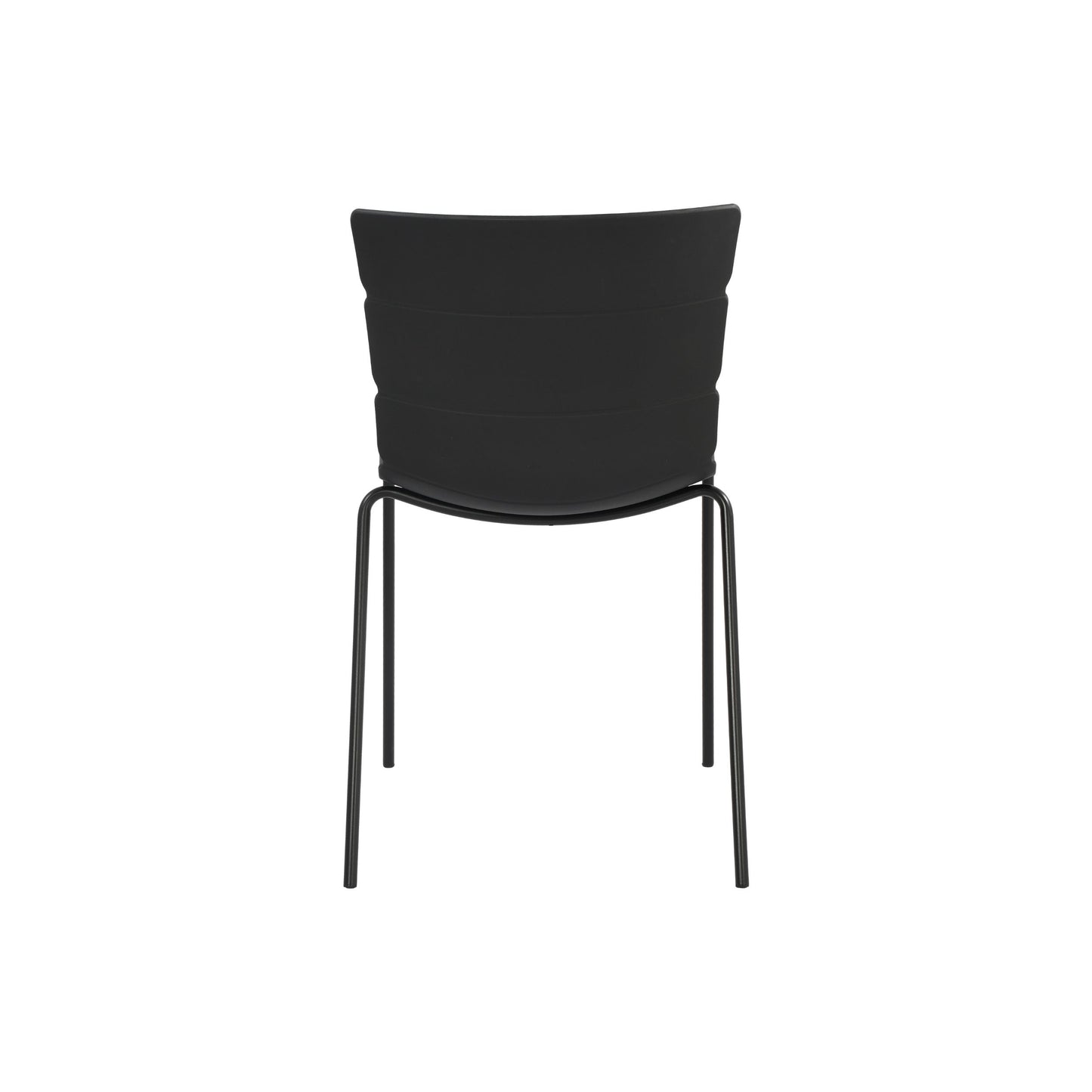 Aspen Pair of Modern Ribbed Black Dining Chairs Plastic Kitchen Chairs Steel Legs