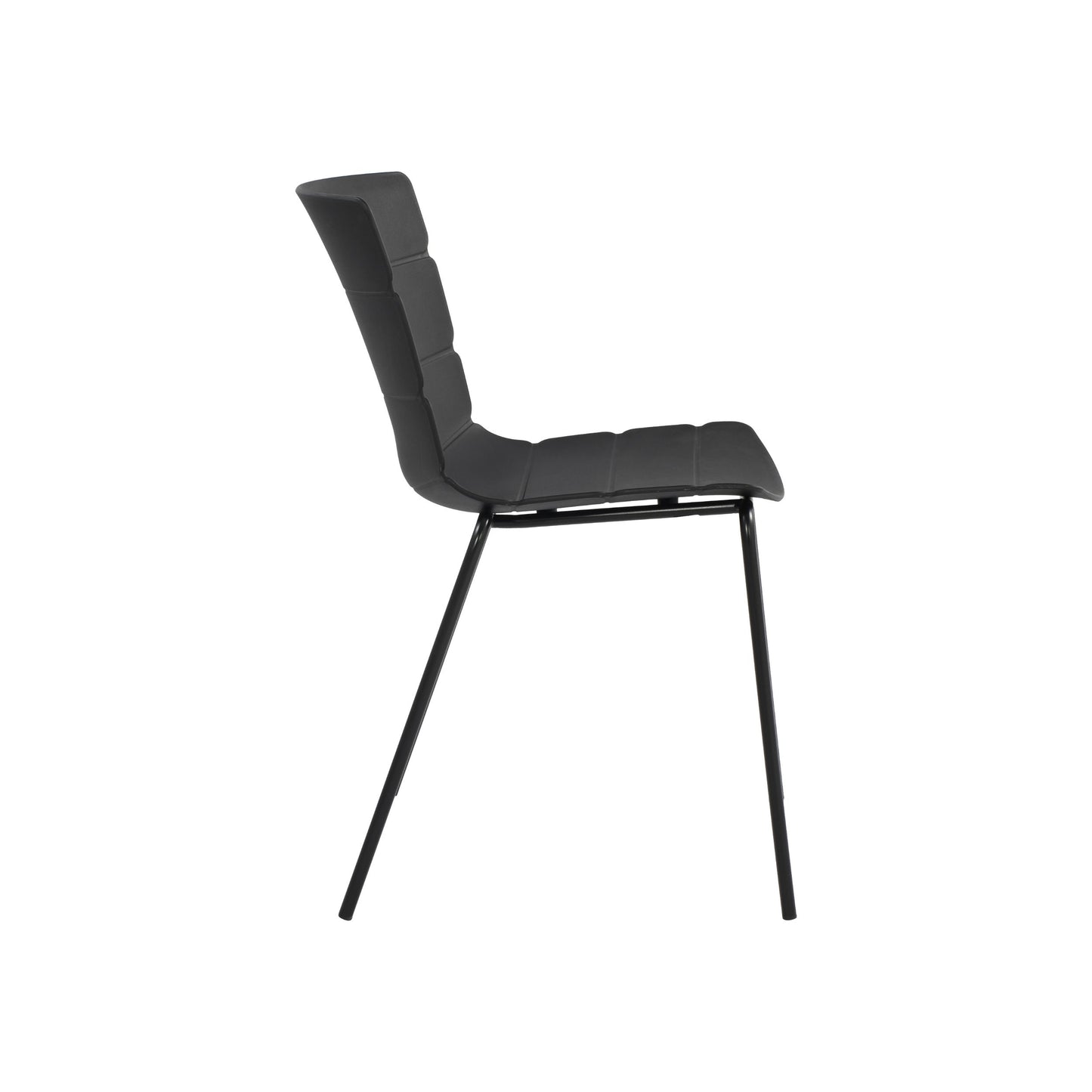 Aspen Pair of Modern Ribbed Black Dining Chairs Plastic Kitchen Chairs Steel Legs