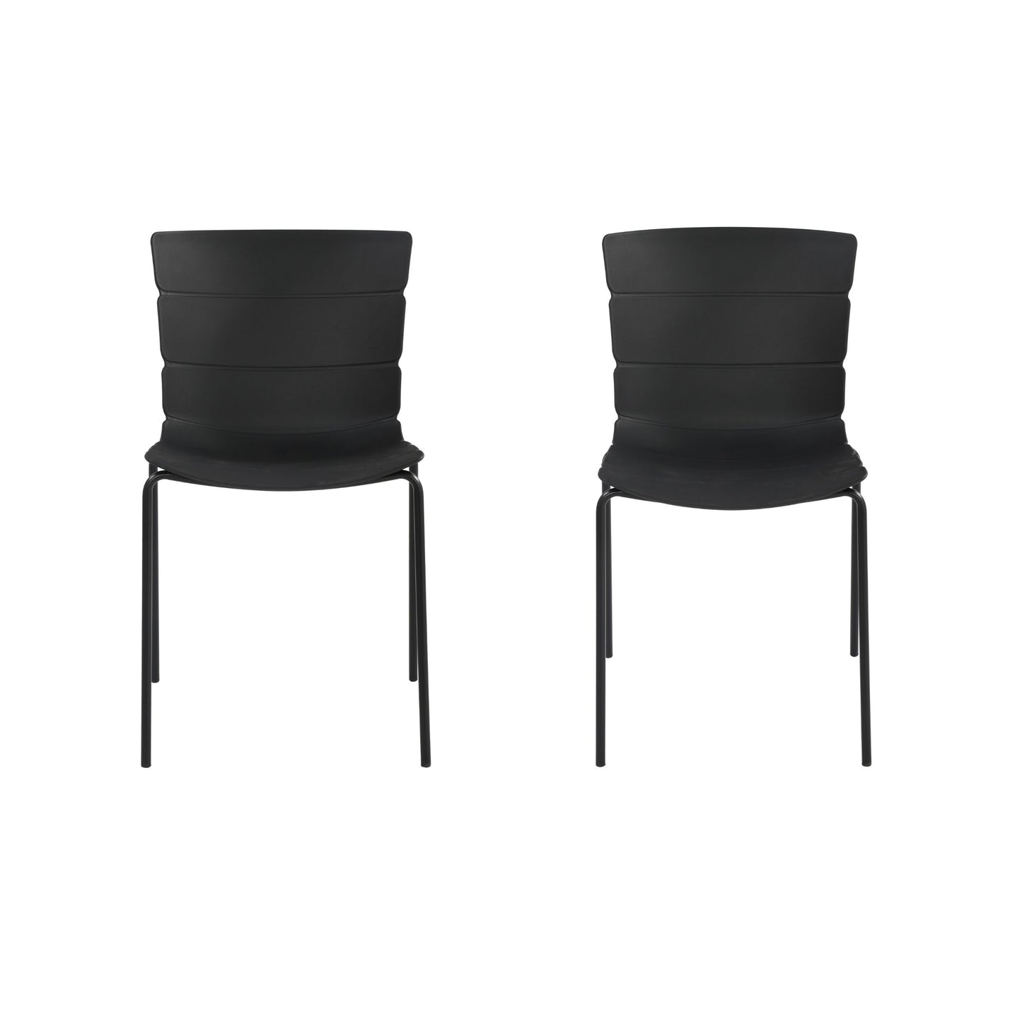 Aspen Pair of Modern Ribbed Black Dining Chairs Plastic Kitchen Chairs Steel Legs