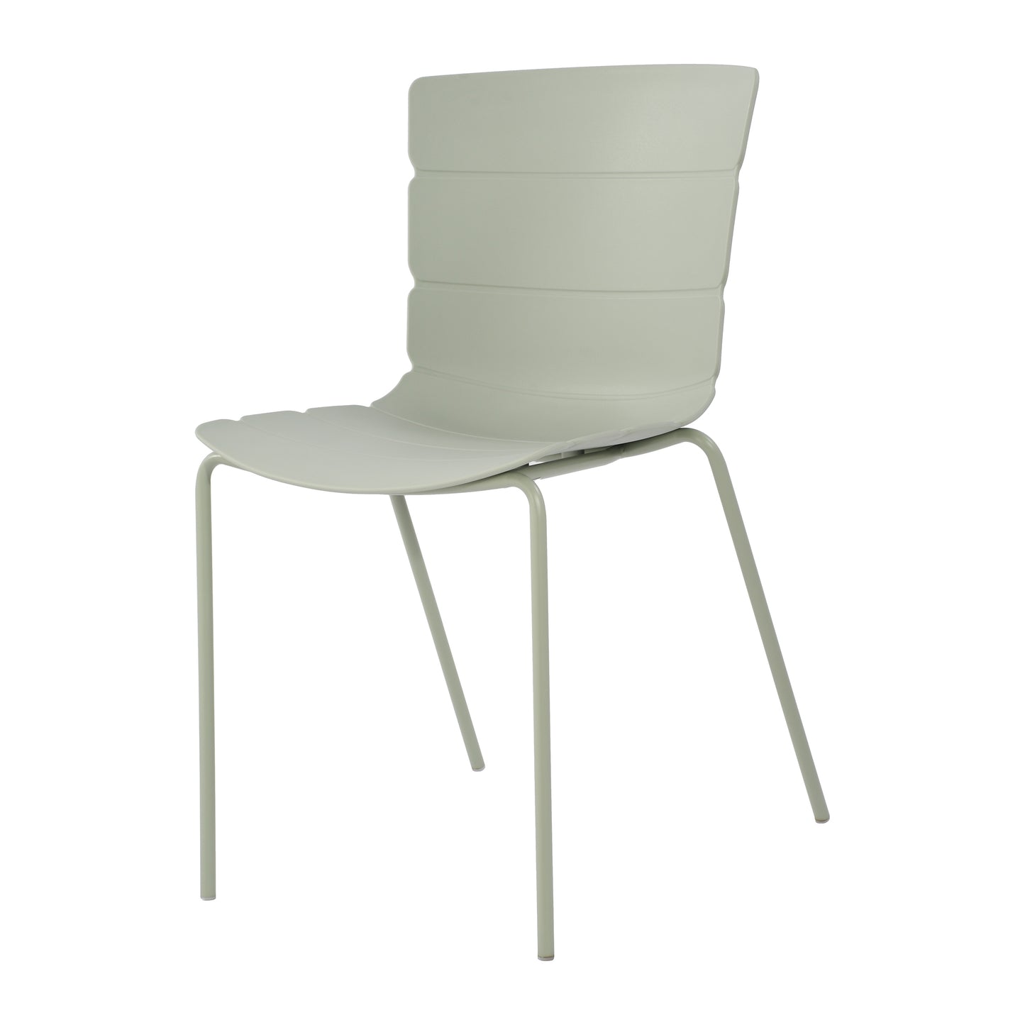 Aspen Pair of Modern Ribbed Light Green Dining Chairs Plastic Kitchen Chairs Steel Legs