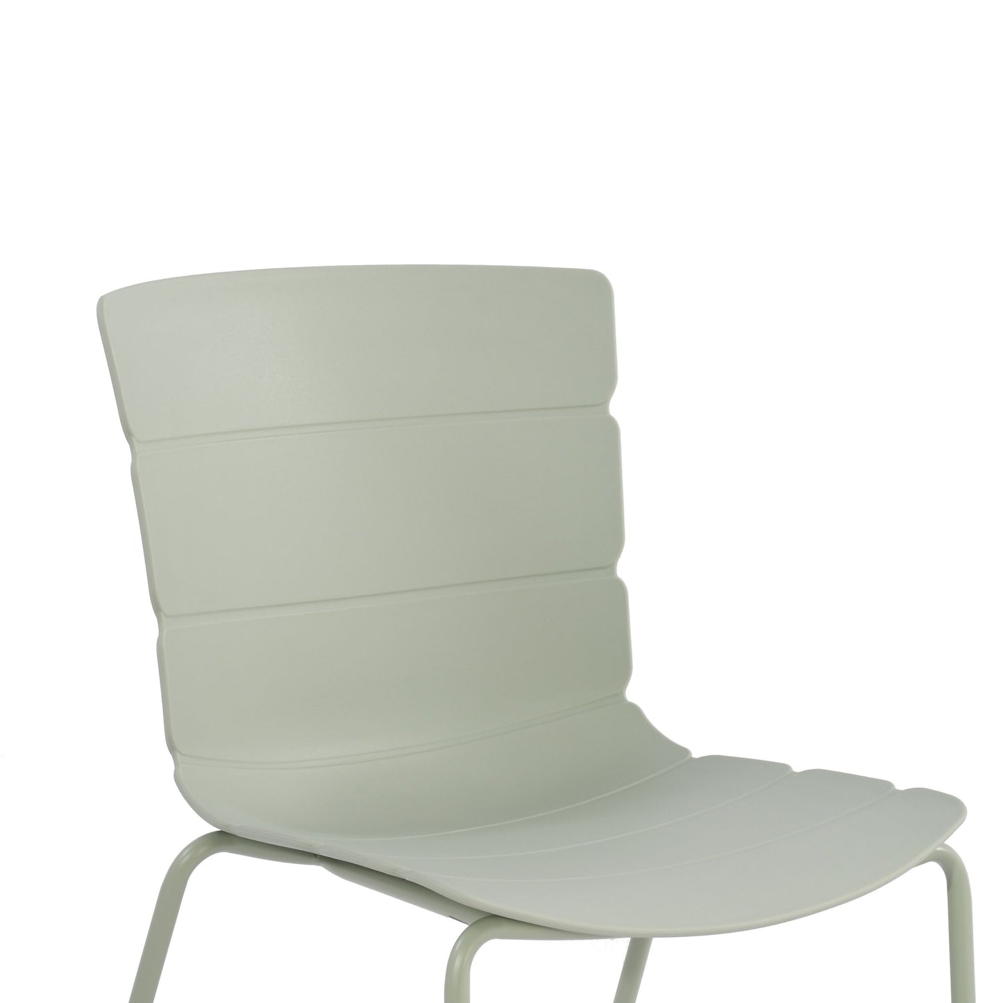 Aspen Pair of Modern Ribbed Light Green Dining Chairs Plastic Kitchen Chairs Steel Legs