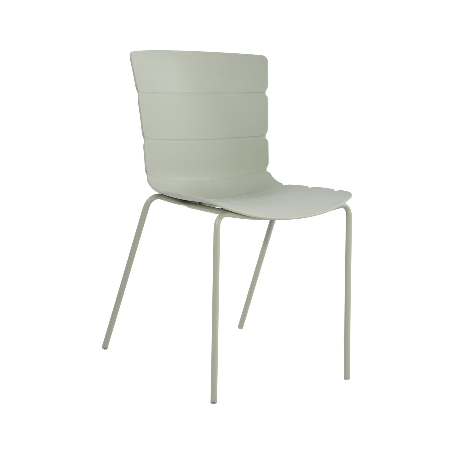 Aspen Pair of Modern Ribbed Light Green Dining Chairs Plastic Kitchen Chairs Steel Legs