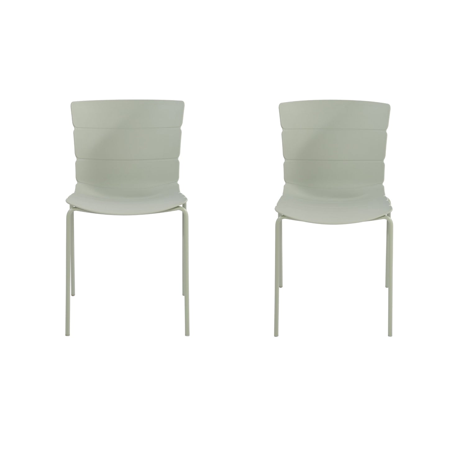 Aspen Pair of Modern Ribbed Light Green Dining Chairs Plastic Kitchen Chairs Steel Legs