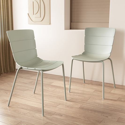 Aspen Pair of Modern Ribbed Light Green Dining Chairs Plastic Kitchen Chairs Steel Legs