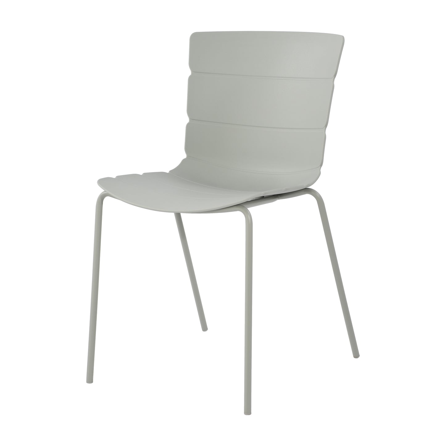 Aspen Pair of Modern Ribbed Light Grey Dining Chairs Plastic Kitchen Chairs Steel Legs