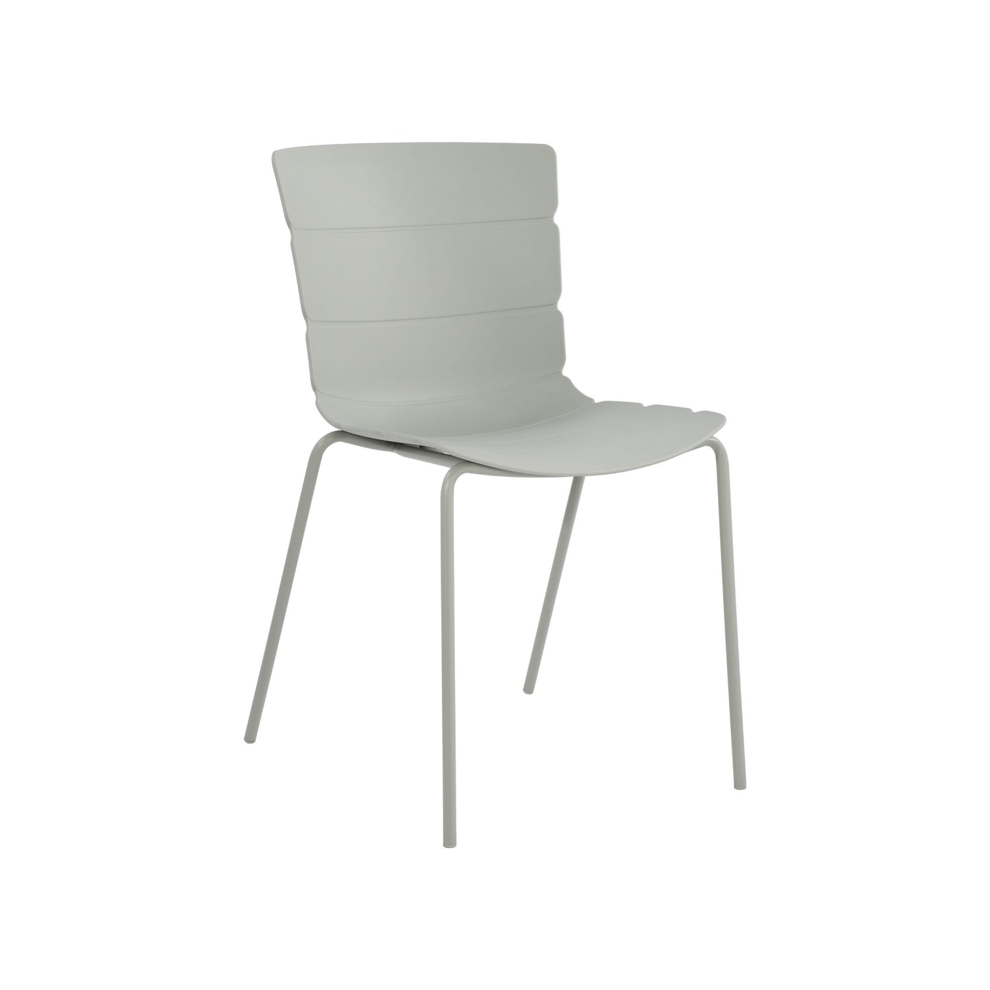 Aspen Pair of Modern Ribbed Light Grey Dining Chairs Plastic Kitchen Chairs Steel Legs