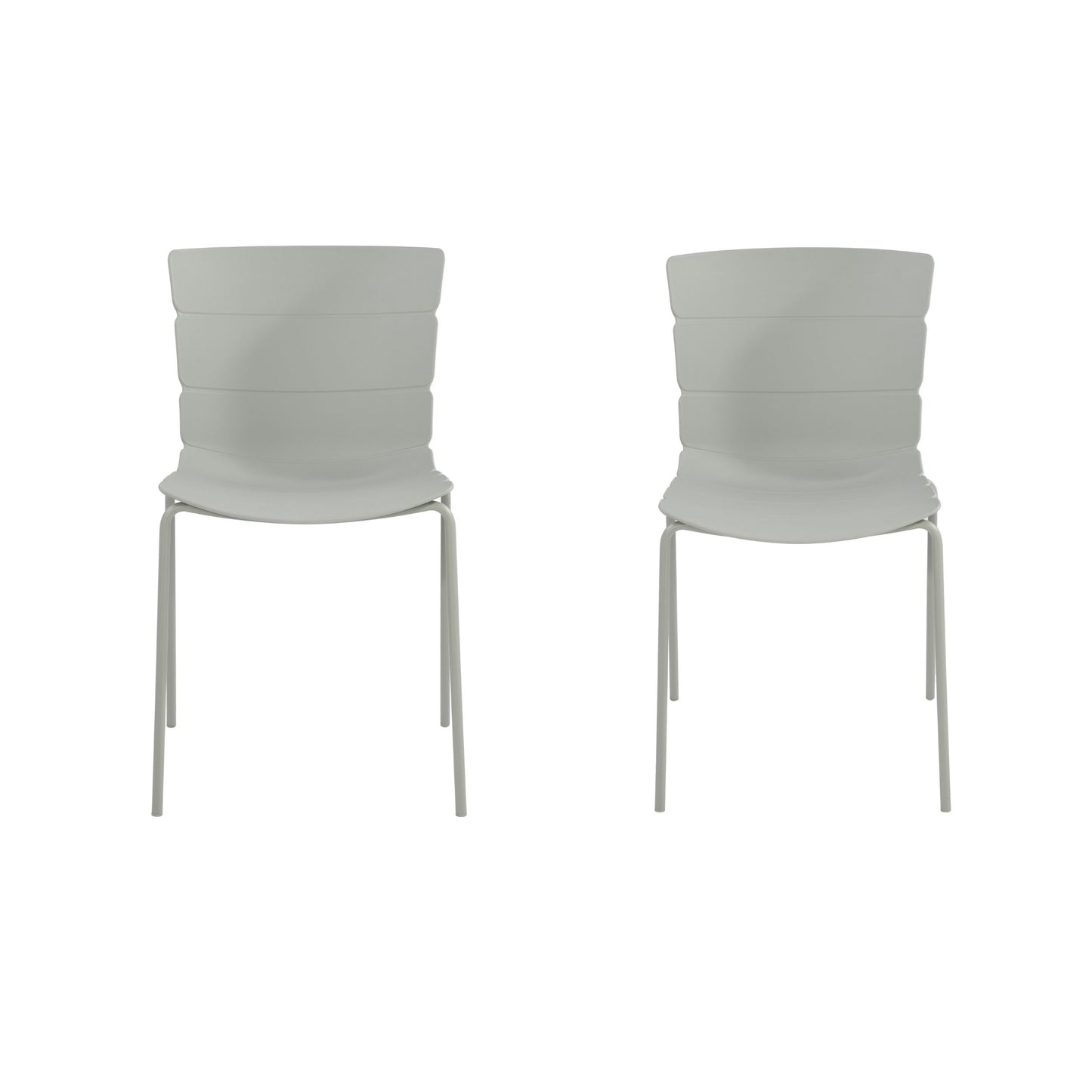 Aspen Pair of Modern Ribbed Light Grey Dining Chairs Plastic Kitchen Chairs Steel Legs