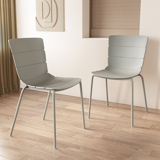 Aspen Pair of Modern Ribbed Light Grey Dining Chairs Plastic Kitchen Chairs Steel Legs