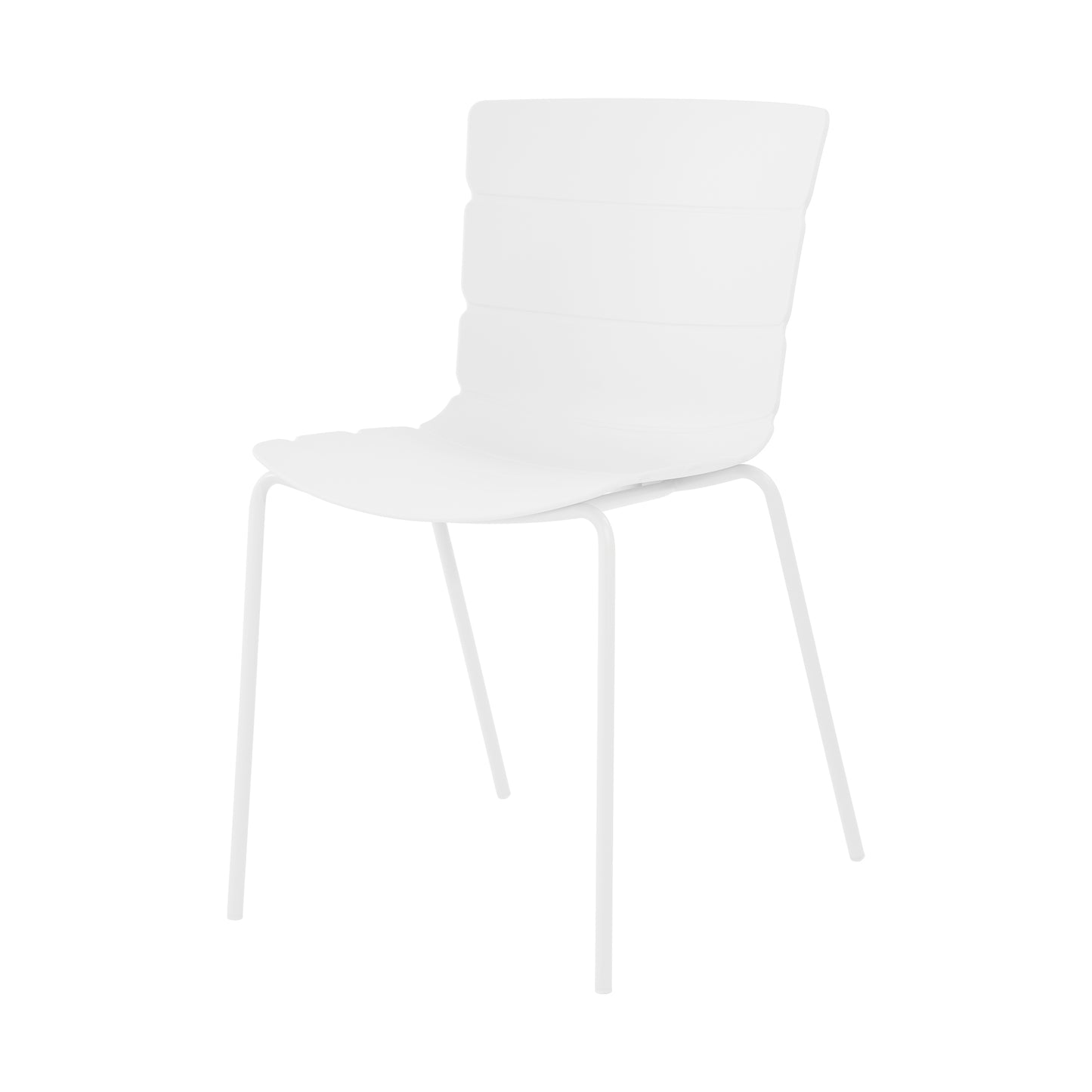 Aspen Pair of Modern Ribbed White Dining Chairs Plastic Kitchen Chairs Steel Legs