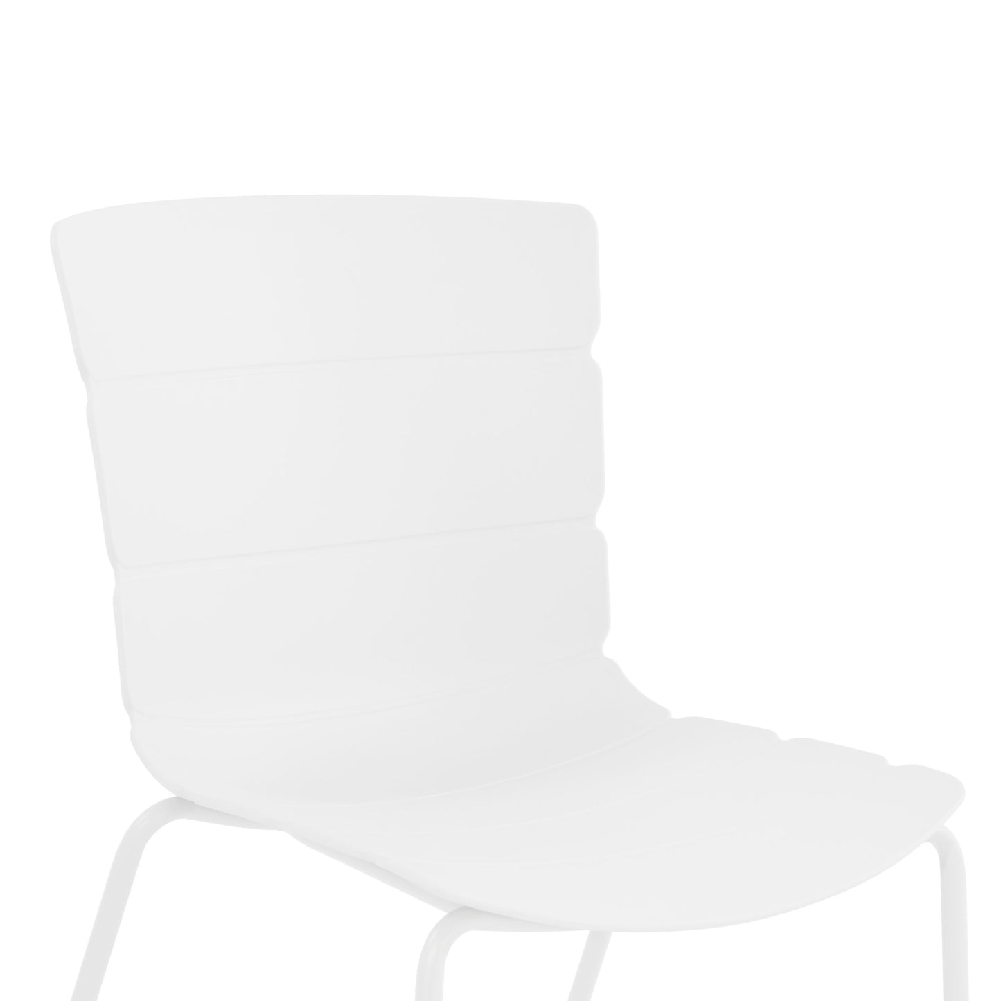 Aspen Pair of Modern Ribbed White Dining Chairs Plastic Kitchen Chairs Steel Legs