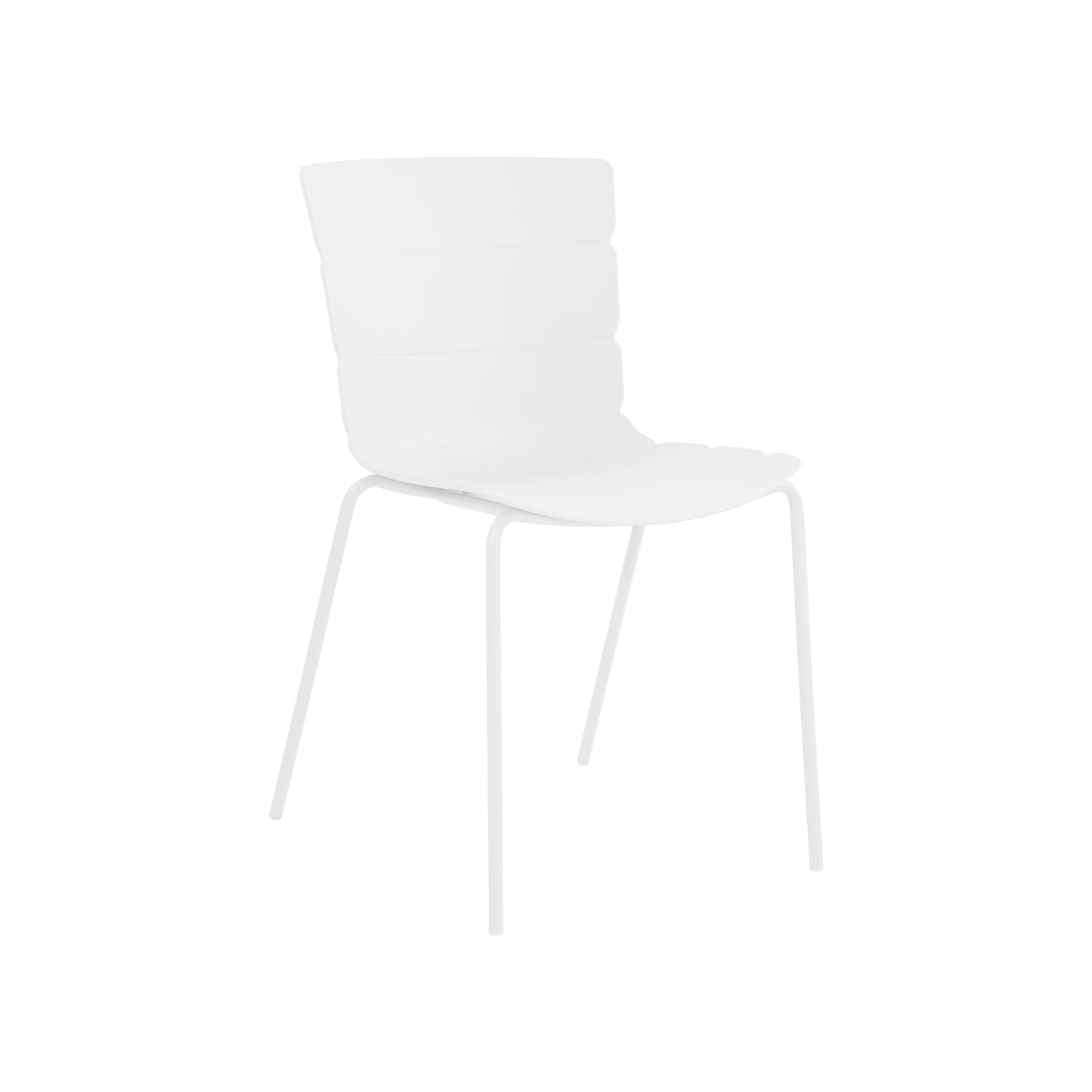 Aspen Pair of Modern Ribbed White Dining Chairs Plastic Kitchen Chairs Steel Legs