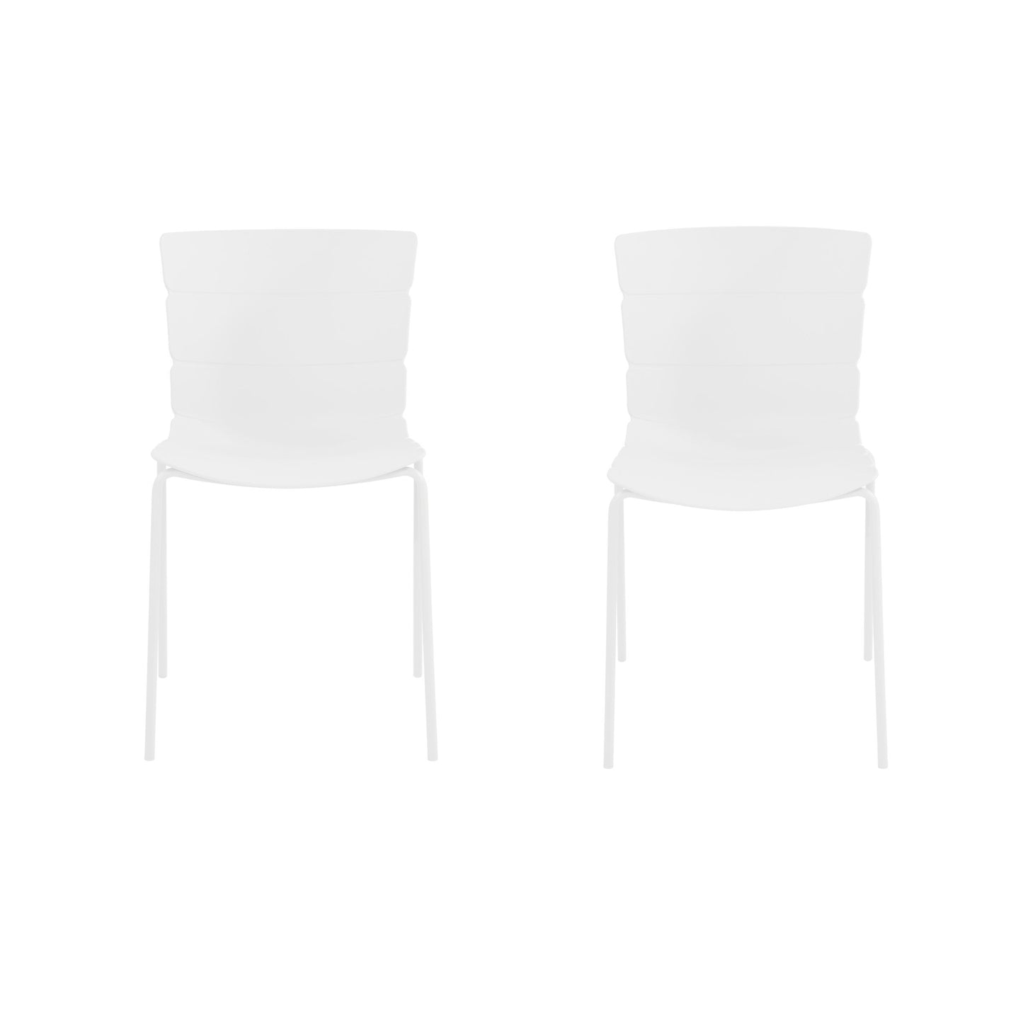 Aspen Pair of Modern Ribbed White Dining Chairs Plastic Kitchen Chairs Steel Legs