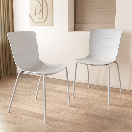 Aspen Pair of Modern Ribbed White Dining Chairs Plastic Kitchen Chairs Steel Legs
