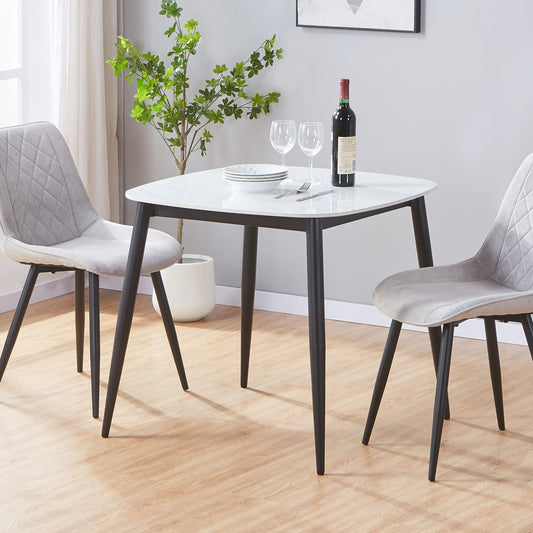 Aspen Square Gloss White Sintered Stone 80 cm Dining Table With Black Tapered Legs