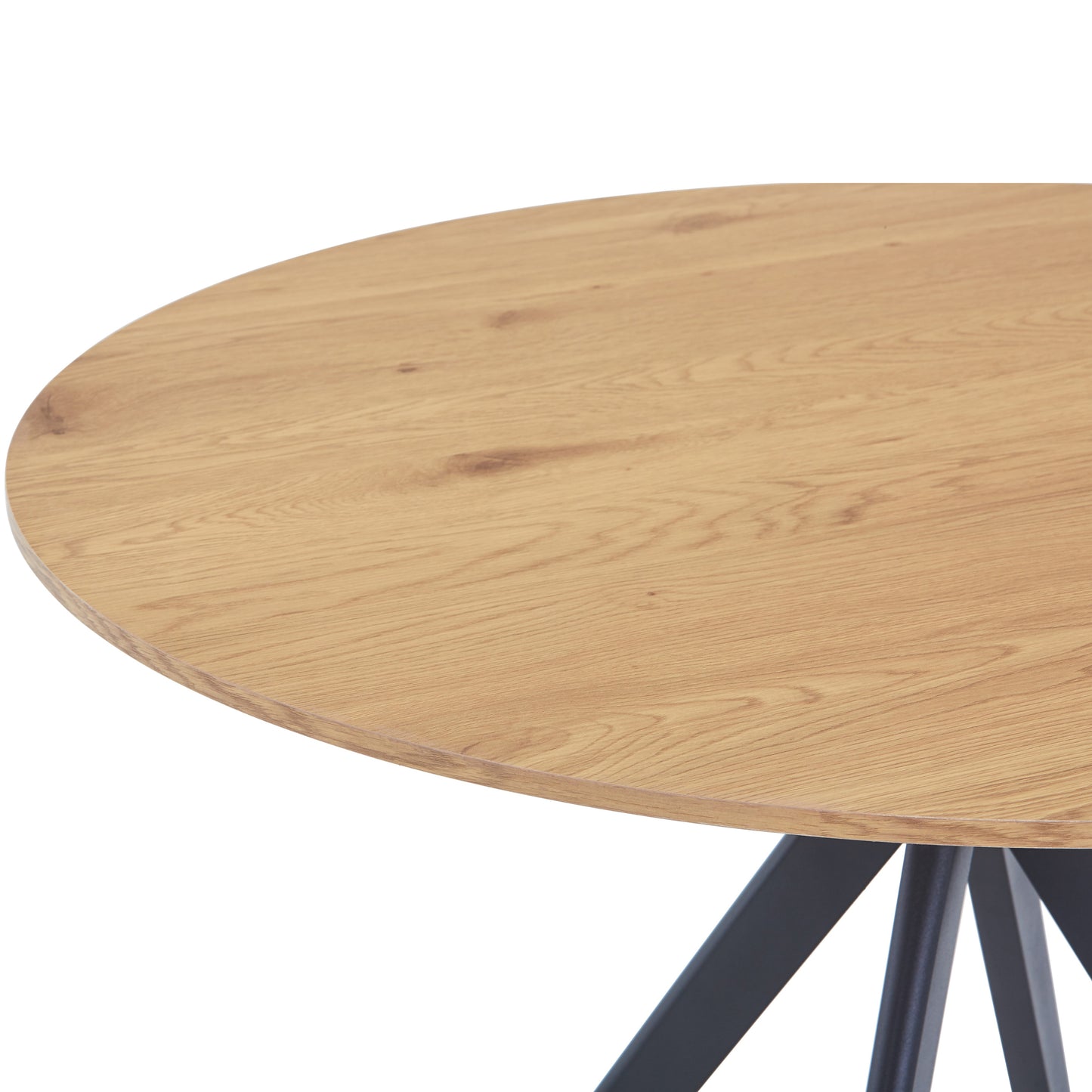 Aspen Round Light Oak Effect Dining Table 100cm Black Pedestal Leg