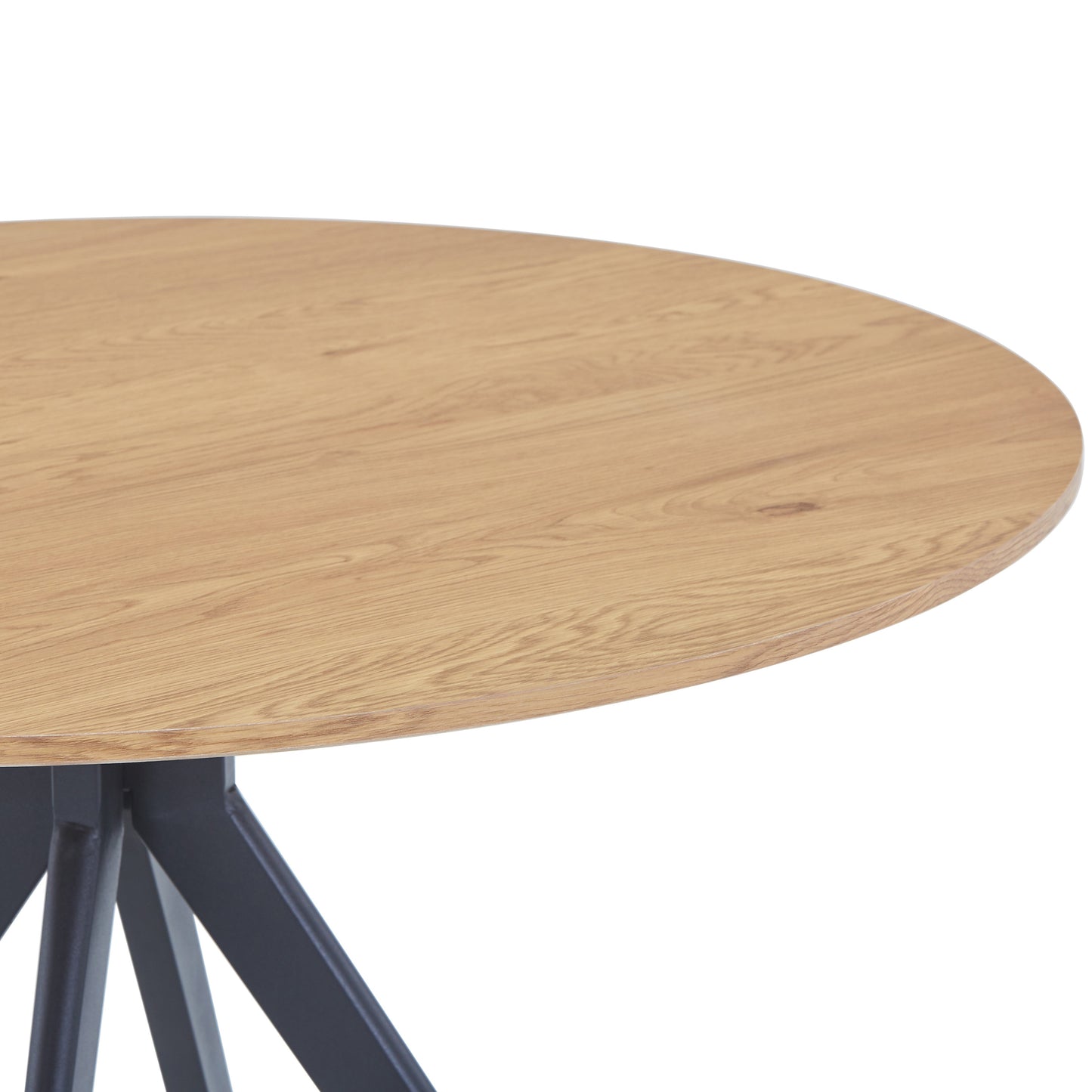 Aspen Round Light Oak Effect Dining Table 100cm Black Pedestal Leg