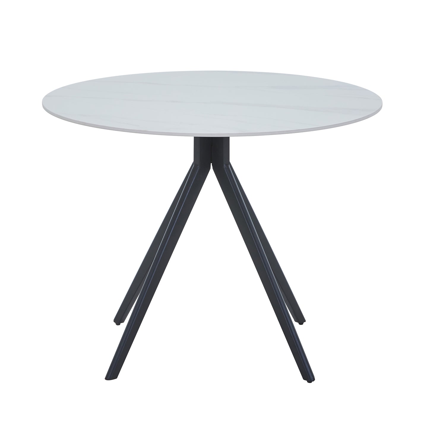 Aspen Round Gloss White Sintered Stone Dining Table 100cm Black Pedestal Leg