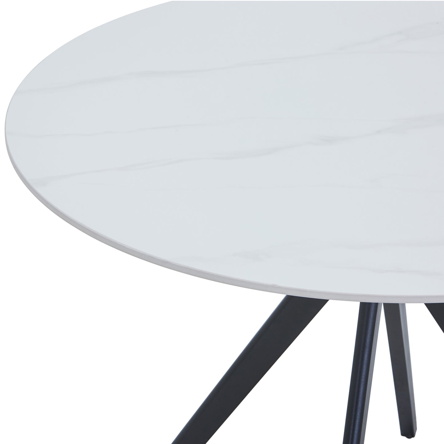 Aspen Round Gloss White Sintered Stone Dining Table 100cm Black Pedestal Leg