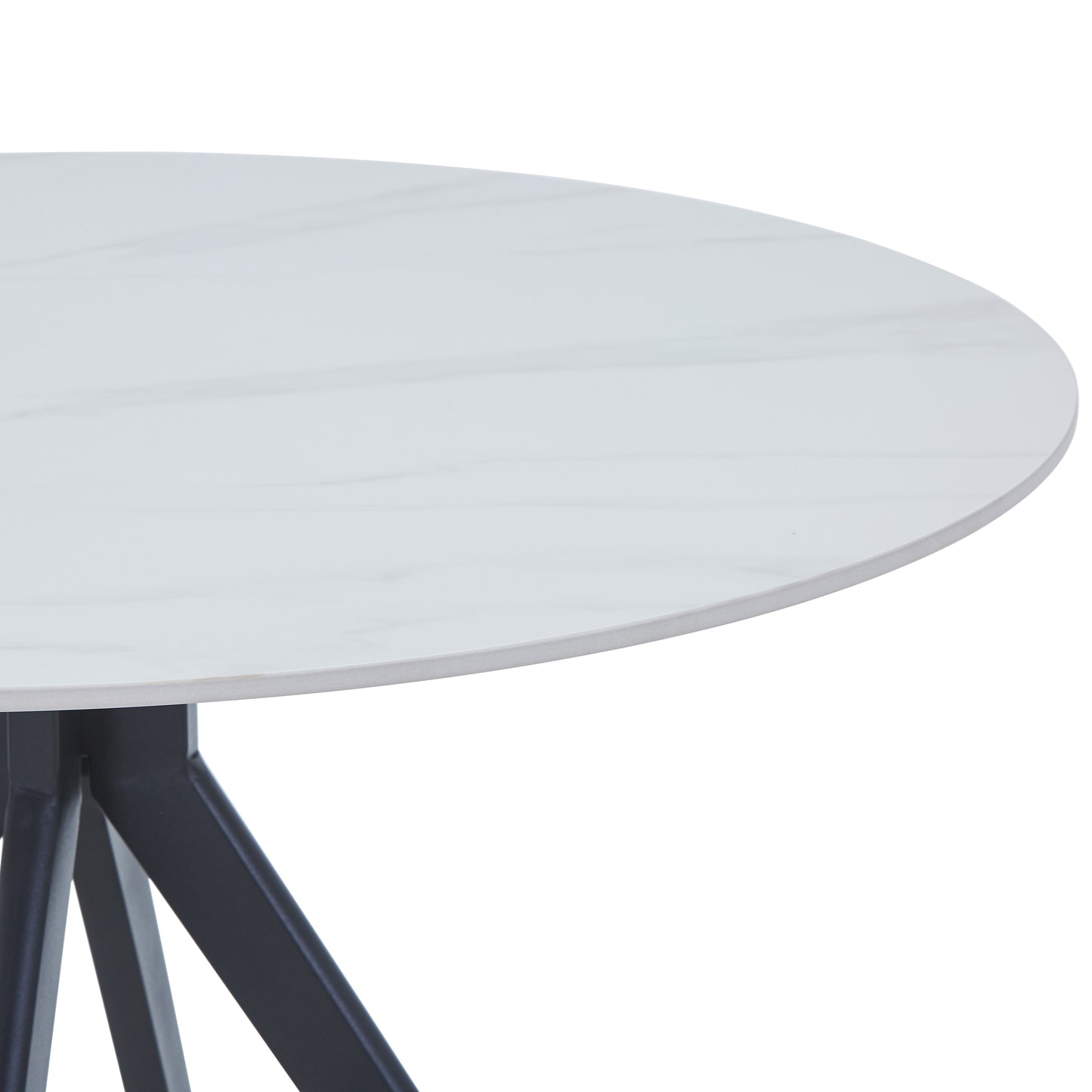 Aspen Round Gloss White Sintered Stone Dining Table 100cm Black Pedestal Leg