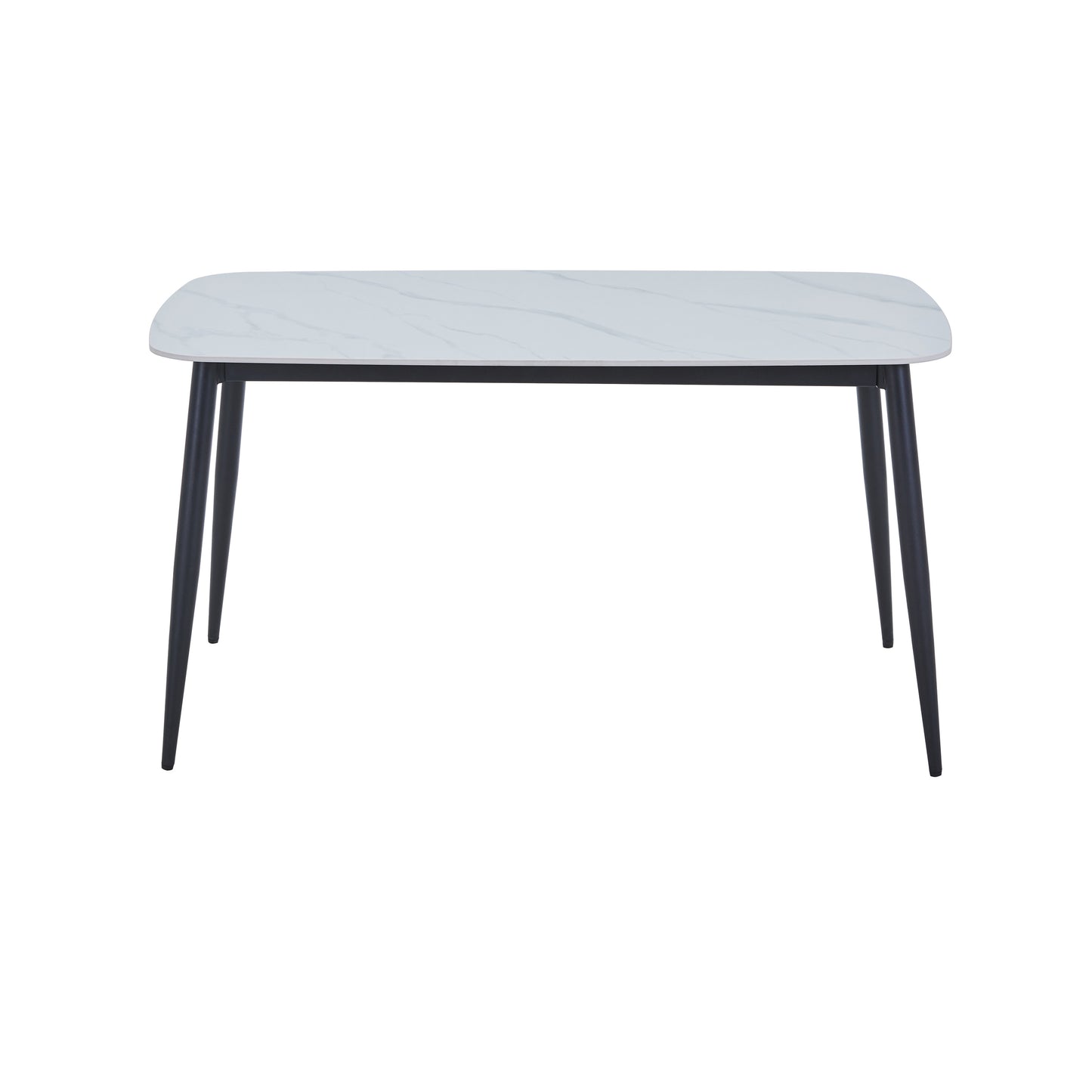 Aspen Large Dining Table 140x80 Gloss White Sintered Stone Black Metal Legs