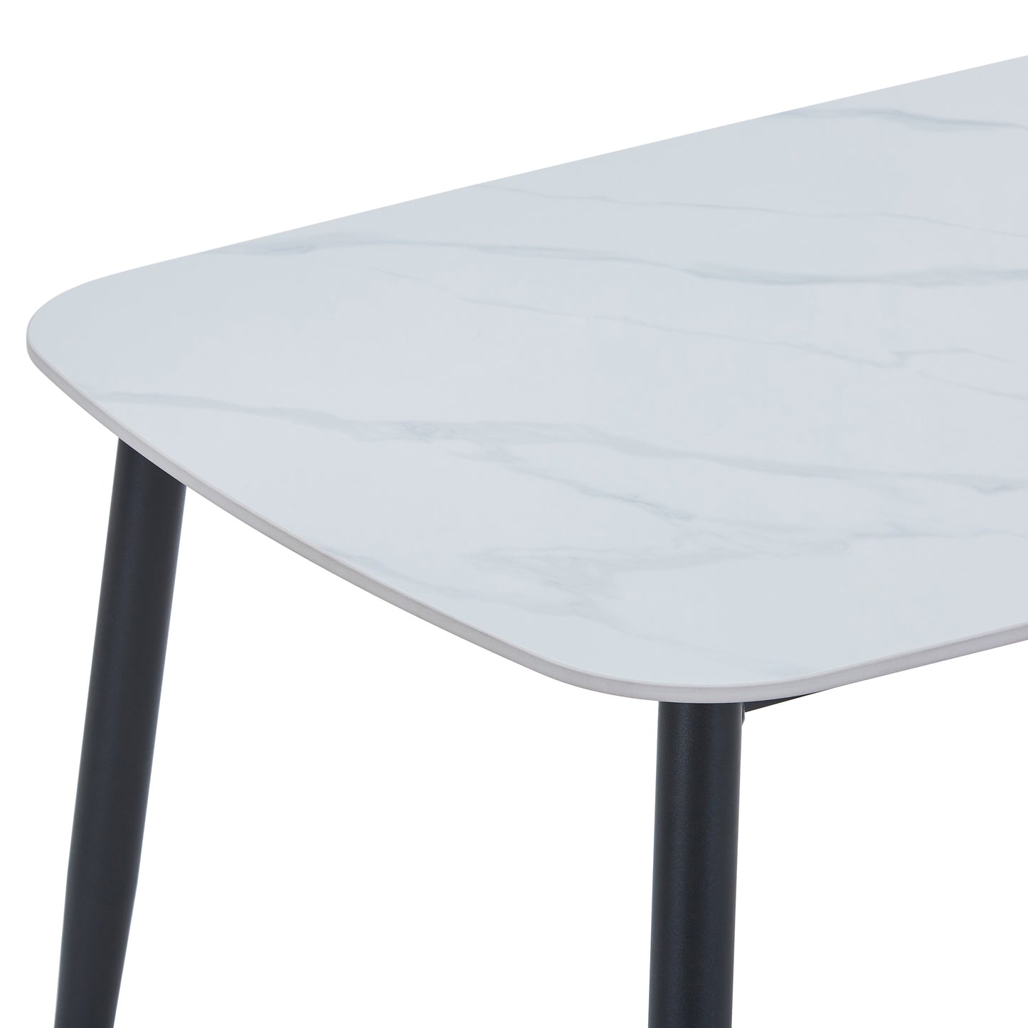 Aspen Large Dining Table 140x80 Gloss White Sintered Stone Black Metal Legs