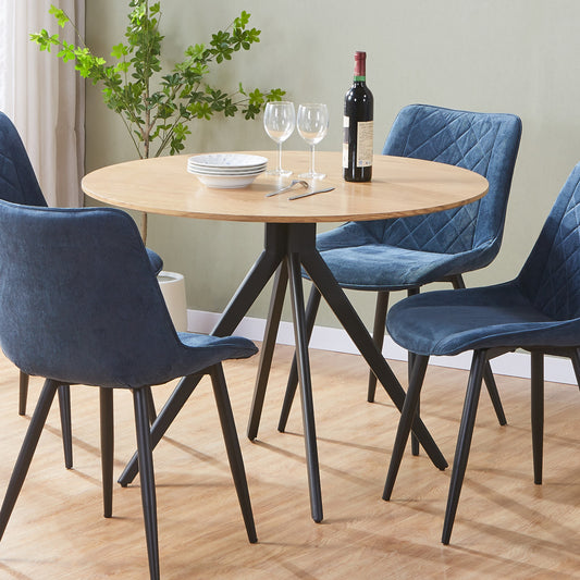 Aspen Round Light Oak Effect Dining Table 100cm Black Pedestal Leg