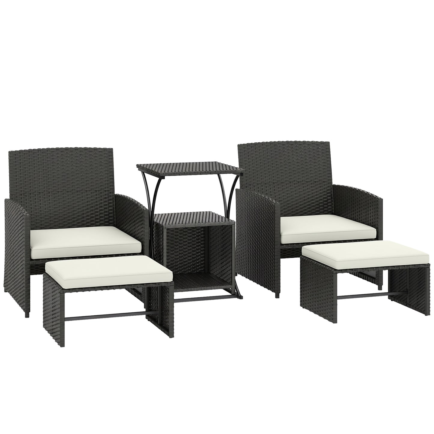 6 Piece Black Rattan Garden Furniture Set – Space Saving Patio Bistro Set