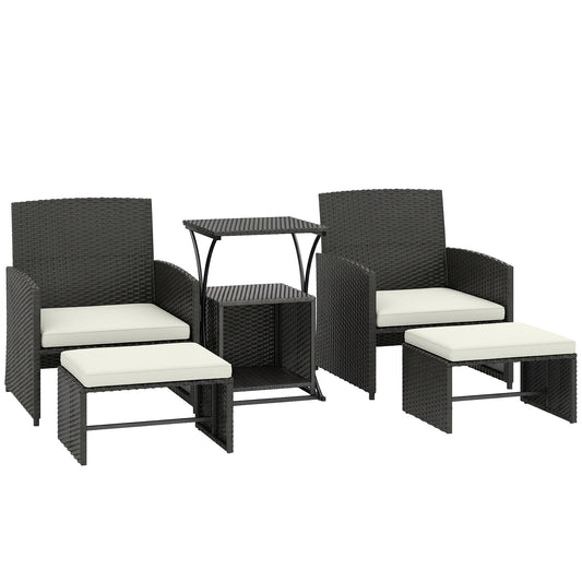 6 Piece Black Rattan Garden Furniture Set – Space Saving Patio Bistro Set