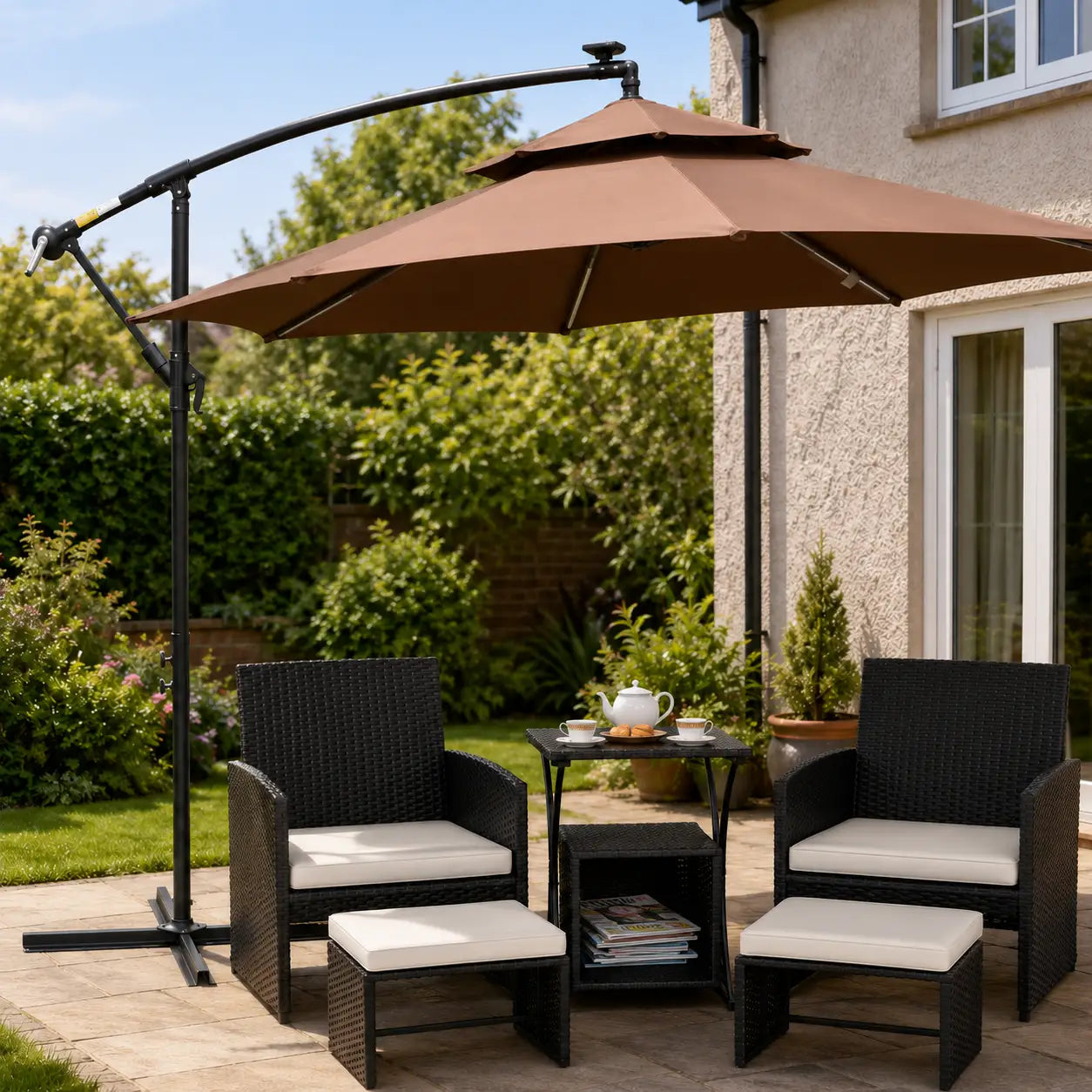 6 Piece Black Rattan Garden Furniture Set – Space Saving Patio Bistro Set