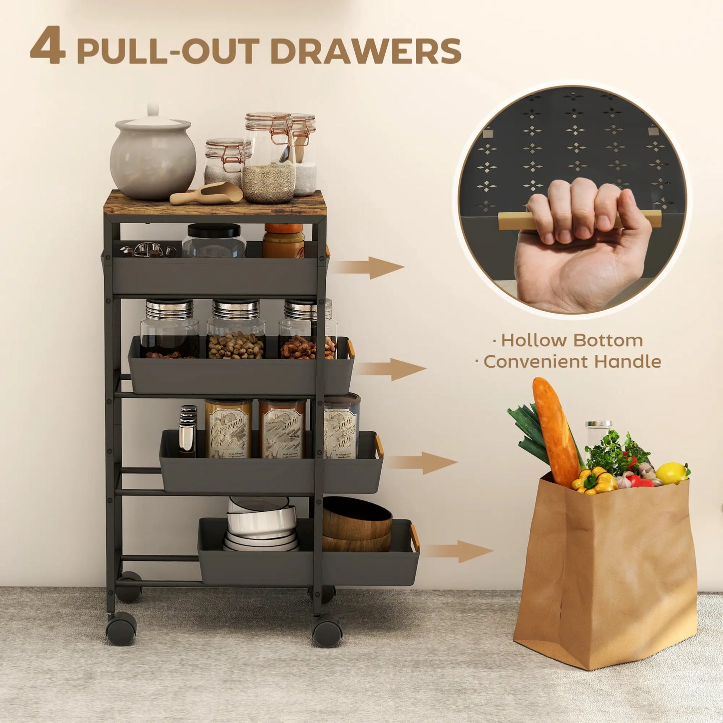 Slim 5 Tier Storage Trolley on Wheels – Narrow Space Saving Cart (Black)