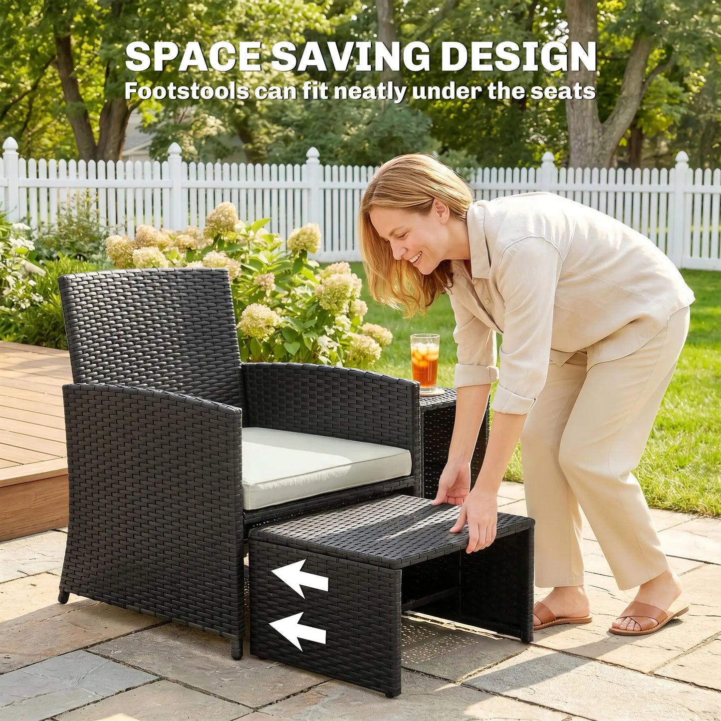 6 Piece Black Rattan Garden Furniture Set – Space Saving Patio Bistro Set
