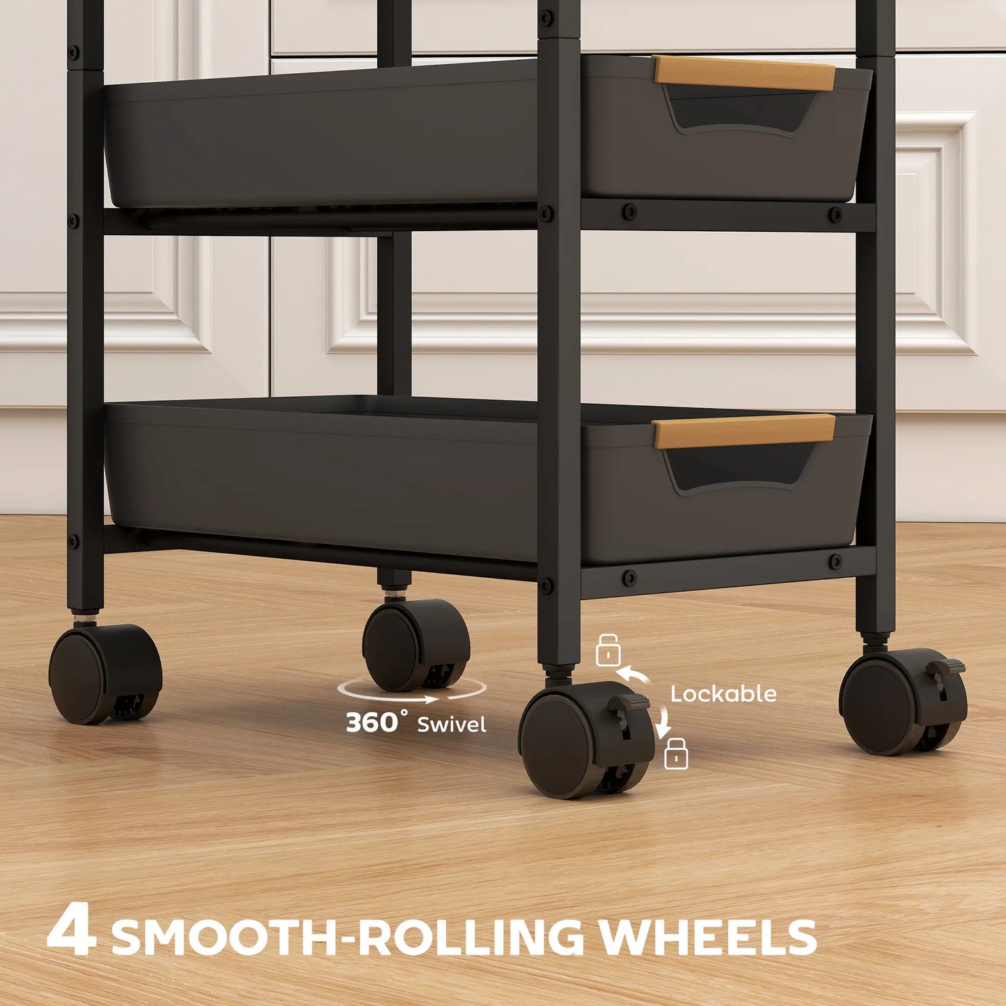 Slim 5 Tier Storage Trolley on Wheels – Narrow Space Saving Cart (Black)