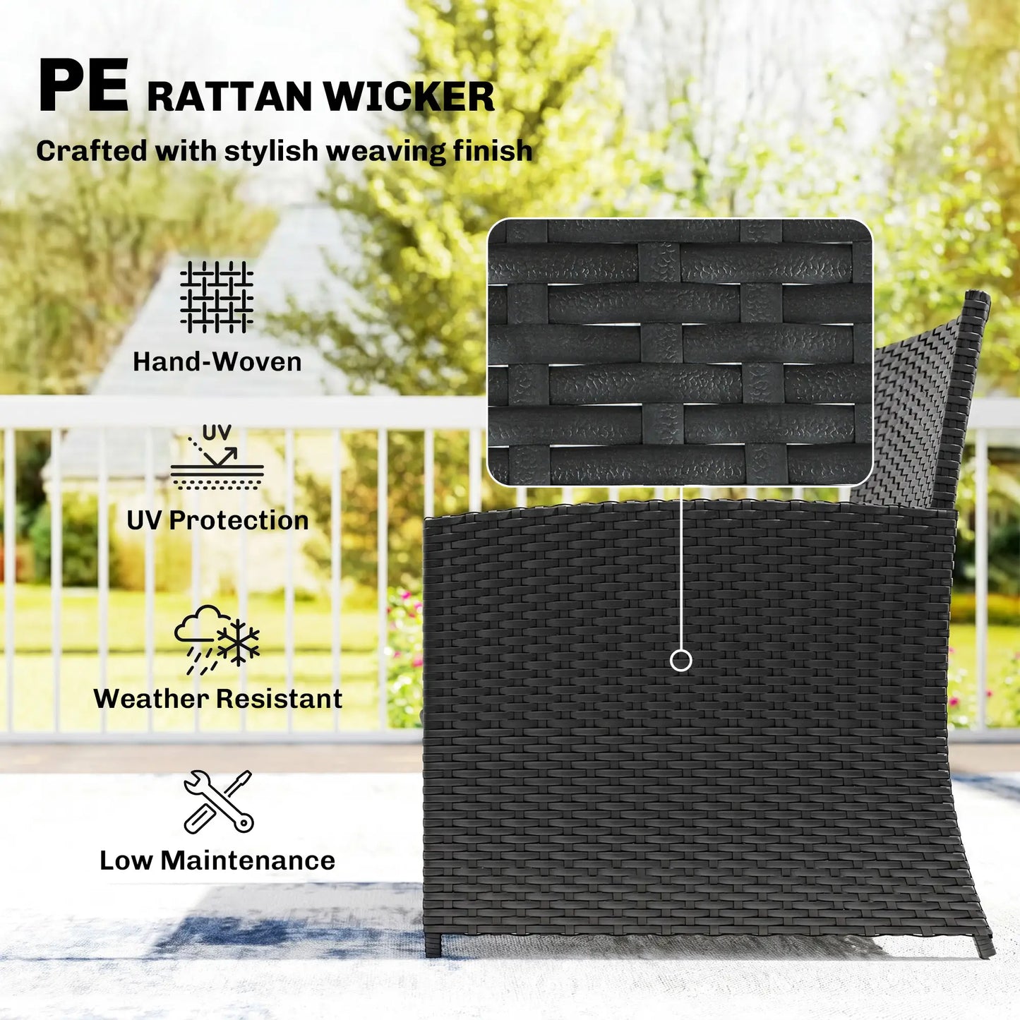 6 Piece Black Rattan Garden Furniture Set – Space Saving Patio Bistro Set