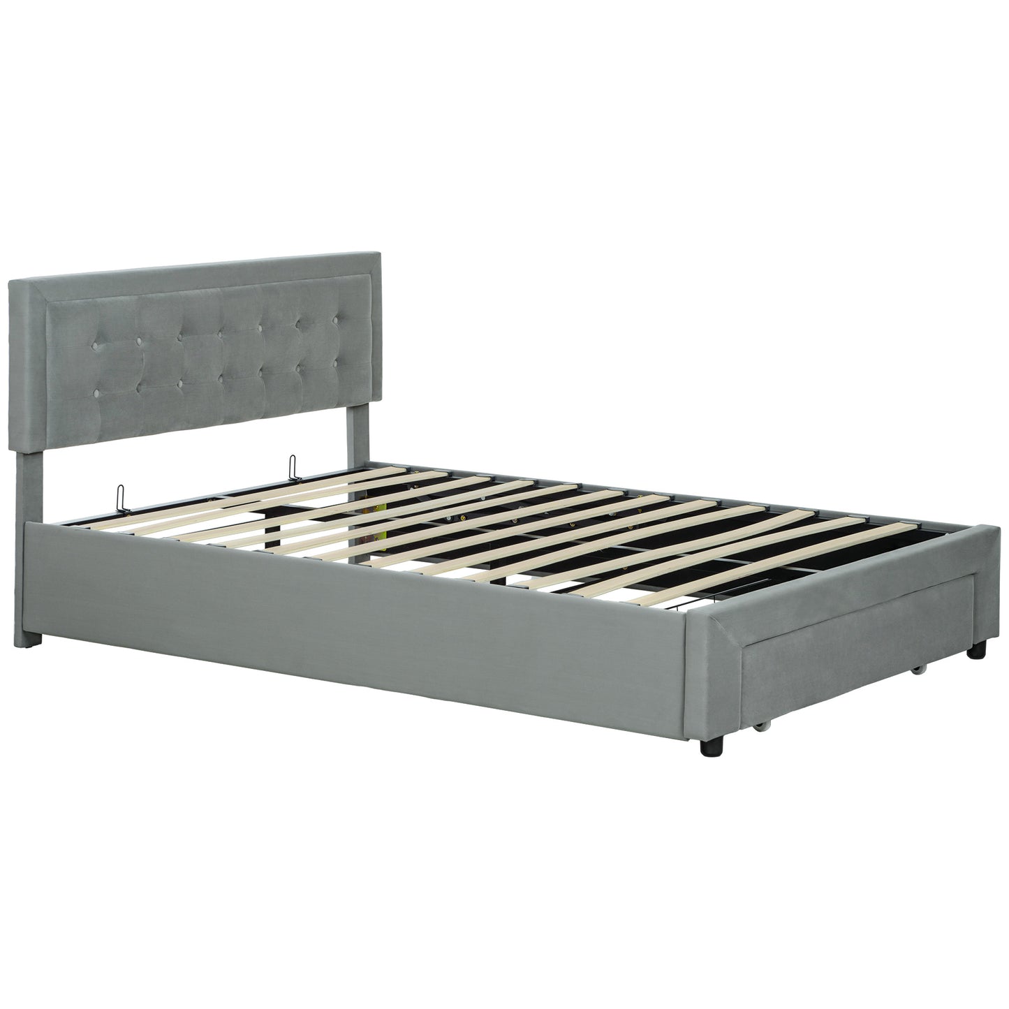 HOMCOM Double Ottoman Bed Frame with Front Drawer in Grey