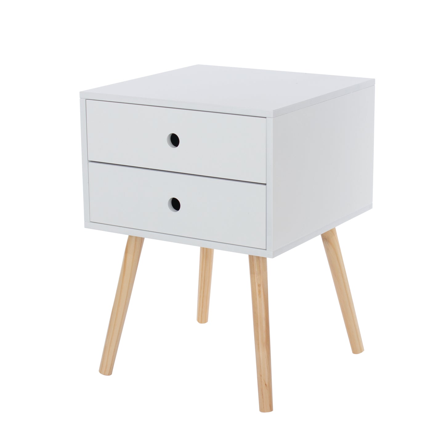 Scandia White 2 Drawer Wood Legs Bedside Cabinet