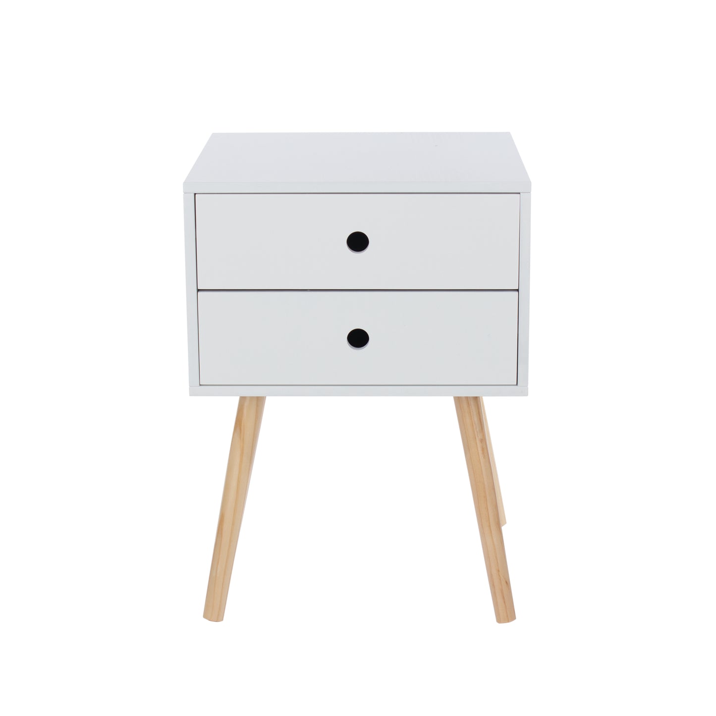 Scandia White 2 Drawer Wood Legs Bedside Cabinet