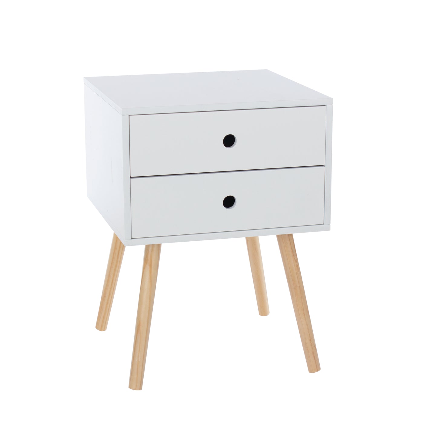 Scandia White 2 Drawer Wood Legs Bedside Cabinet