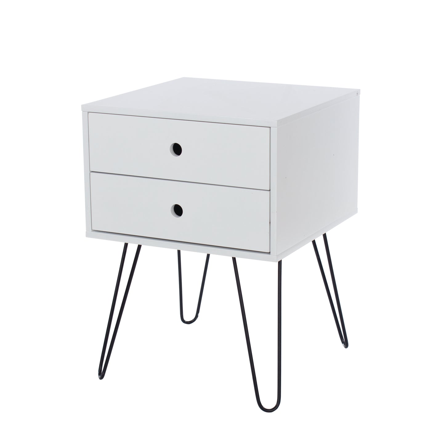 Telford White 2 Drawer Bedside Cabinet with Hair Pin Legs